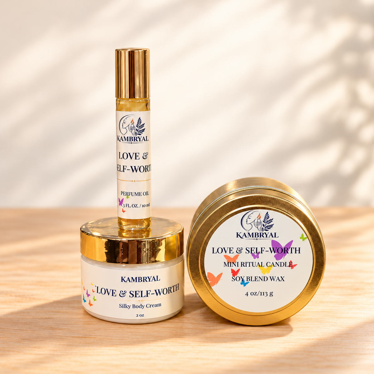 Love & Self-Worth mini candle, body cream and perfume oil