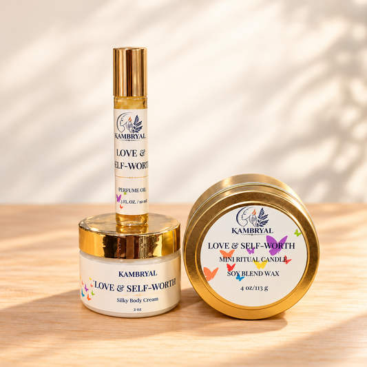 Love & Self-Worth mini candle, body cream and perfume oil